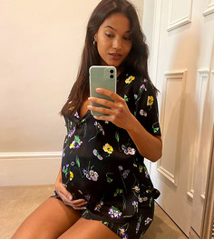 Атласные шорты и рубашка ASOS DESIGN Maternity-Черный