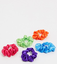 Набор из 5 узких атласных резинок для волос ярких цветов ASOS DESIGN-Мульти