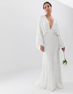 Свадебное платье с широкими рукавами и пайетками ASOS EDITION-Белый