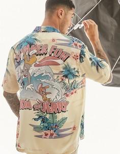 Коричневая рубашка с принтом "Tom and Jerry" Bershka-Белый