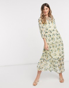 Кремовое платье макси с завязкой у горловины Vero Moda-Мульти