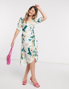 Белое платье миди с запахом и цветочным принтом Vero Moda-Мульти