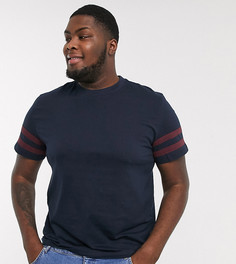 Темно-синяя футболка из органического хлопка с полосами на рукавах ASOS DESIGN Plus-Темно-синий