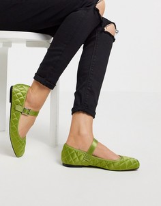 Зеленые стеганые балетки ASOS DESIGN-Зеленый