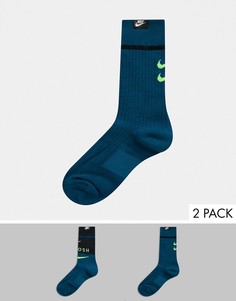 Набор из 2 пар сине-зеленых носков с логотипом Nike-Синий