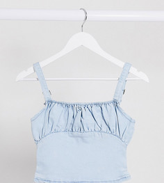 Голубой джинсовый кроп-топ со сборками Missguided Petite-Синий