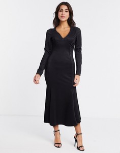 Черное облегающее платье миди с V-образным вырезом ASOS DESIGN-Черный