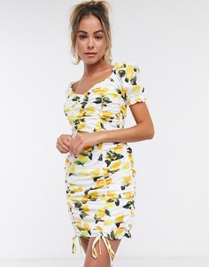 Платье со сборками и принтом в виде лимонов Missguided-Мульти