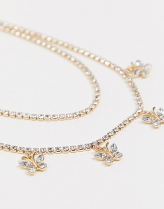 Золотистое ожерелье с бабочками и стразами ASOS DESIGN-Золотой