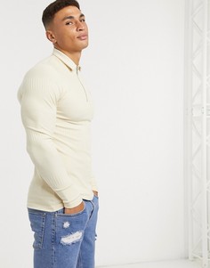 Бежевое обтягивающее поло в рубчик ASOS DESIGN-Бежевый