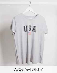 Футболка с принтом "USA" ASOS DESIGN Maternity-Серый