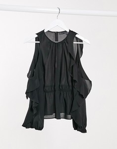 Черный топ с открытыми плечами и оборками ASOS DESIGN