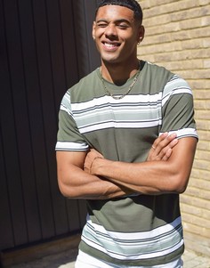 Футболка цвета хаки с полосами Topman-Зеленый