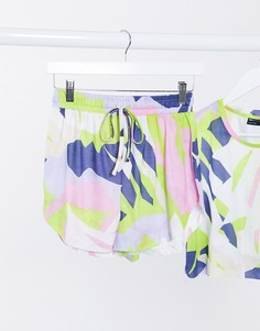 Трикотажные пляжные шорты с абстрактным неоновым принтом ASOS DESIGN-Мульти
