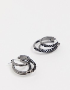 Черные серьги-кольца с камнями ASOS DESIGN-Серебряный