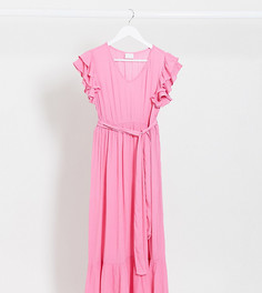 Розовое платье макси с оборками Mamalicious Maternity-Розовый Mama.Licious