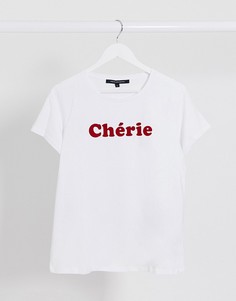 Белая футболка с надписью "Cherie" French Connection-Белый