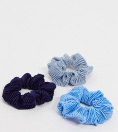 3 синие плиссированные вельветовые резинки для волос ASOS DESIGN-Мульти