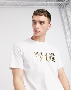 Белая футболка с золотистым рельефным логотипом Versace Jeans Couture-Белый