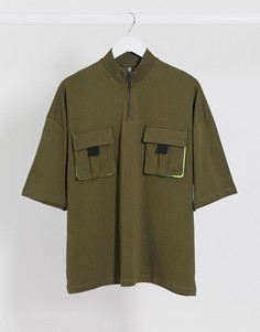 Oversized-футболка от комплекта с высоким воротником на молнии ASOS DESIGN-Зеленый