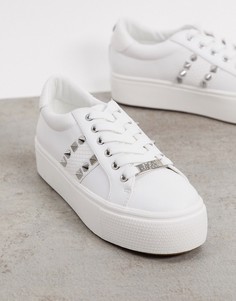 Белые кроссовки на платформе с заклепками и отделкой под змеиную кожу Steve Madden-Белый