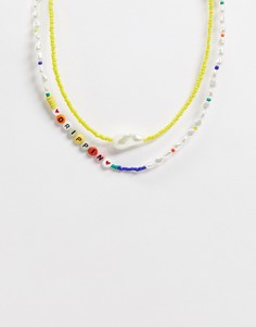 Ожерелье с бисером, буквами и искусственным жемчугом ASOS DESIGN-Мульти