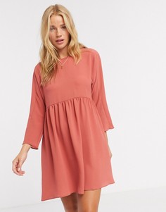 Свободное платье мини терракотового цвета с длинными рукавами ASOS DESIGN-Розовый