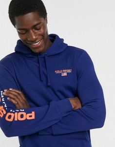 Темно-синяя толстовка с логотипом на рукаве Polo Ralph Lauren-Темно-синий