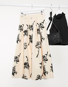 Персиковая юбка миди с цветочным принтом ASOS DESIGN-Розовый