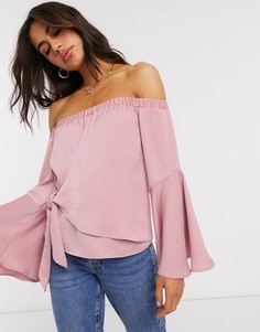 Пыльно-розовый атласный топ с запахом ASOS DESIGN-Бесцветный