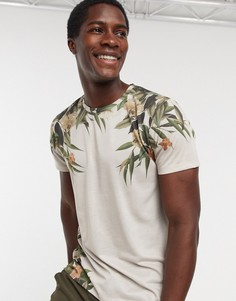 Светло-бежевая футболка с цветочным принтом Burton Menswear-Светло-бежевый