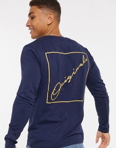 Темно-синий лонгслив с принтом на спине Jack & Jones Originals