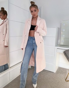 Светло-розовое длинное двубортное пальто Missguided-Розовый