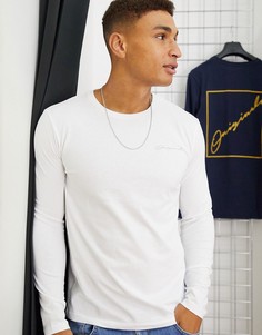 Белый лонгслив с надписями на спине Jack & Jones Originals