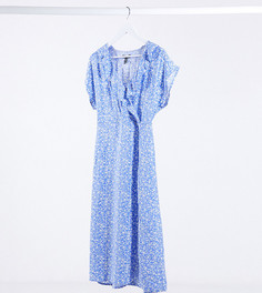 Платье миди с запахом и цветочным принтом New Look Petite-Синий