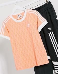 Коралловая футболка с логотипом и тремя полосками adidas Originals-Оранжевый