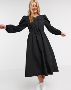 Черное свободное платье миди из хлопка Monki-Черный