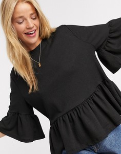 Черный топ с баской New Look