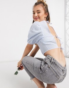Топ в голубую клеточку с открытой спиной из органического хлопка Monki-Синий
