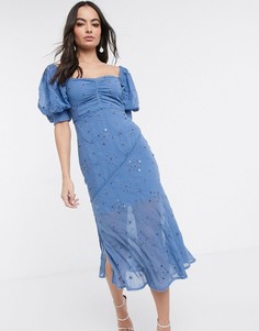 Платье миди с заклепками и вышивкой ришелье ASOS DESIGN-Синий