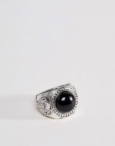 Серебристое кольцо-печатка с черным ониксом Icon Brand-Серебряный