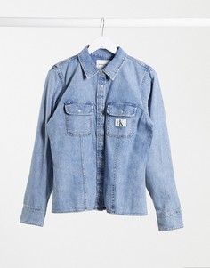 Выбеленная джинсовая рубашка с логотипом Calvin Klein Jeans-Синий