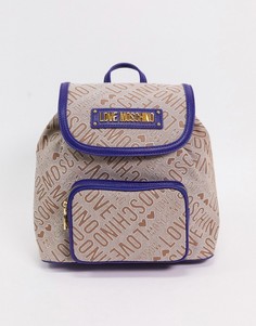 Синий жаккардовый рюкзак с логотипом Love Moschino
