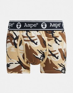 Бежевые эластичные трикотажные боксеры с камуфляжным принтом AAPE By A Bathing Ape-Бежевый