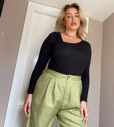 Боди черного цвета с длинными рукавами ASOS DESIGN Curve-Черный
