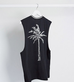 Черная свободная майка с вышитой пальмой на спине ASOS DESIGN Tall-Черный