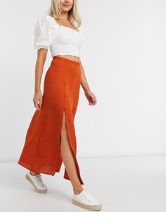 Юбка макси рыжего цвета с разрезами ASOS DESIGN-Коричневый