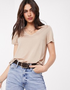 Бежевая футболка с V-образным вырезом Vero Moda-Бежевый