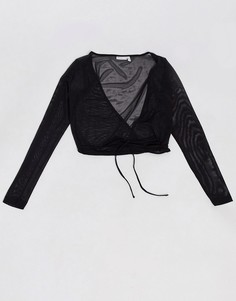 Черный сетчатый топ с запахом ASOS DESIGN