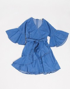 Синее платье мини с запахом и оборками French Connection-Синий